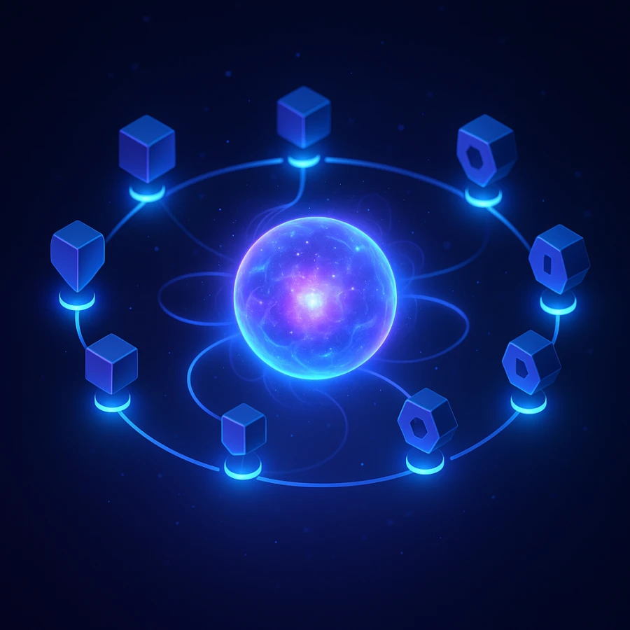 Abstract visualization of an AI agent connected to production systems